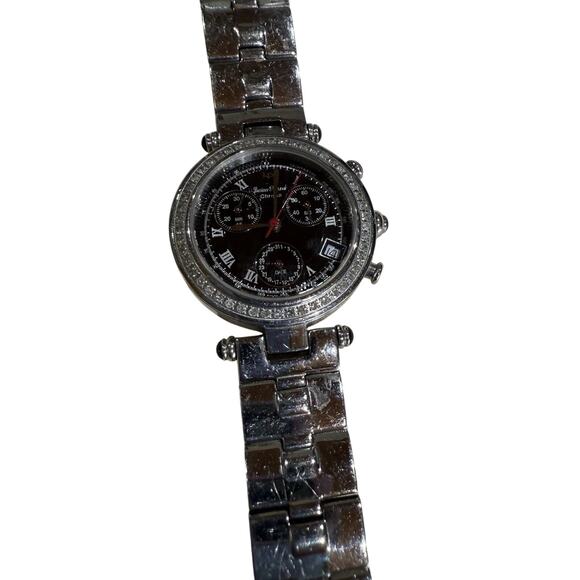 Lucien Piccard 3ATM Swiss Chrono Watch Diamond Bezel Emerald Button Bling main image 9